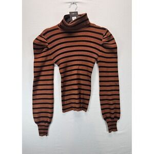 Fashion Nova Turtleneck Sweater L Brown Black Striped Ribbed Knit NWT